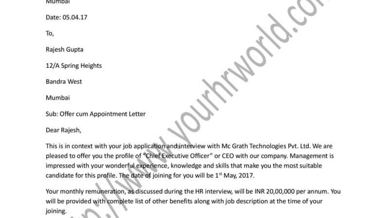 Sample Appointment Letter Format For Ceo