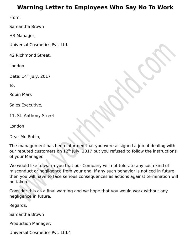 Warning Letter To Employee For Attendance from www.yourhrworld.com