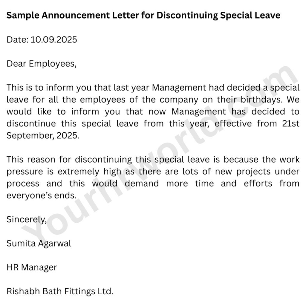 announcement-letter-format-discontinuing-special-leave