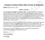 Company Canteen Rates Hike Circular to Employee letter format