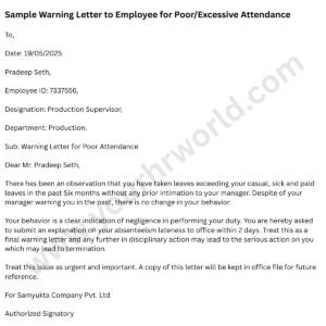 Writing a Warning Letter to Employee for Poor Attendance - HR Letter ...
