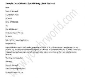 Announcement Letter Format For Half Day Leave, Half Day Leave Application Staffs