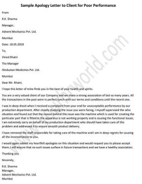 Apology Letter to Client for Poor Performance, Apology Letter to Customer Example