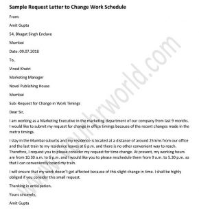 Request Letter for Approval of Change in Office Timing, sample letter format