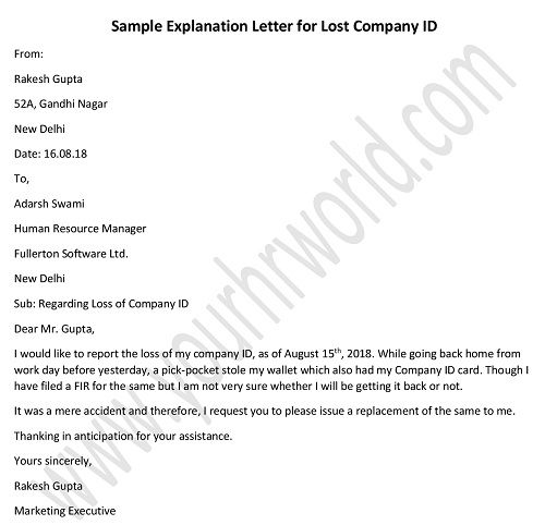sample letter for lost company id card – missing | hr formats call center resume summary examples cv template word free download
