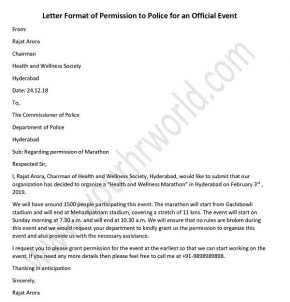 police permission letter for official events - Permission Letter Sample - request letter