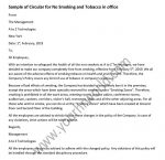 Sample of Circular for No Smoking in office - no smoking letter format