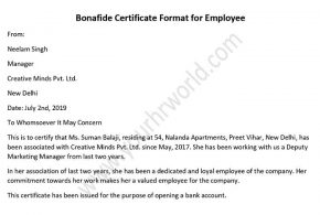 Bonafide Certificate Format for Employee sample