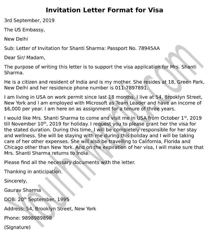 visa application letter of invitation