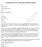 Congratulations Letter for Winning a Competition Sample