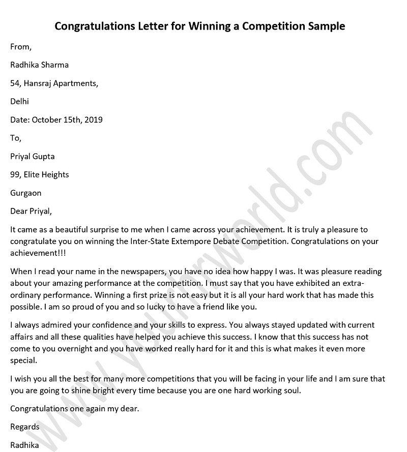 Congratulation Letter For Award from www.yourhrworld.com