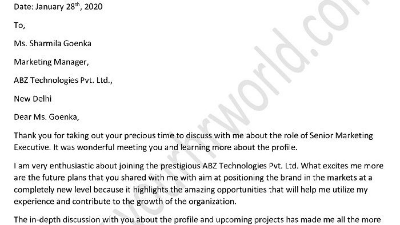 Job Interview Follow Up Letter from www.yourhrworld.com