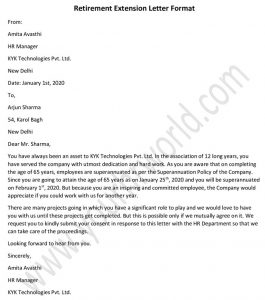 Retirement Extension Letter Format | Extension Letter Sample