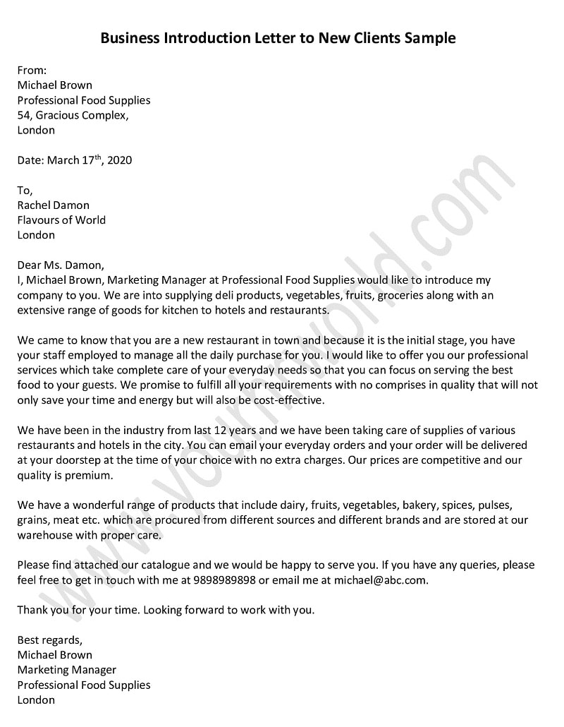 Letter to clients self introduction Introductory Letter