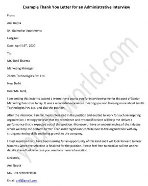 Thank You Letter Example for an Administrative Interview