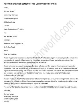 Recommendation Letter For Employee Sample from www.yourhrworld.com