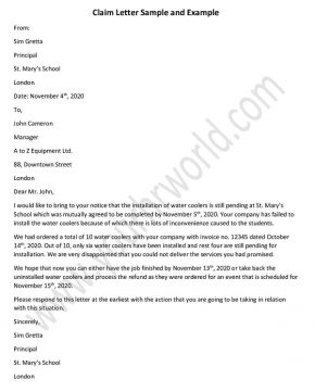 how to write a claim letter, Sample claim letter format, Example