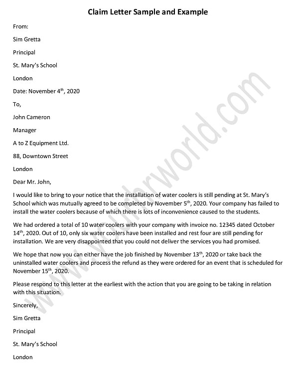 Claim Letter Example - How to Write a Claim Letter?